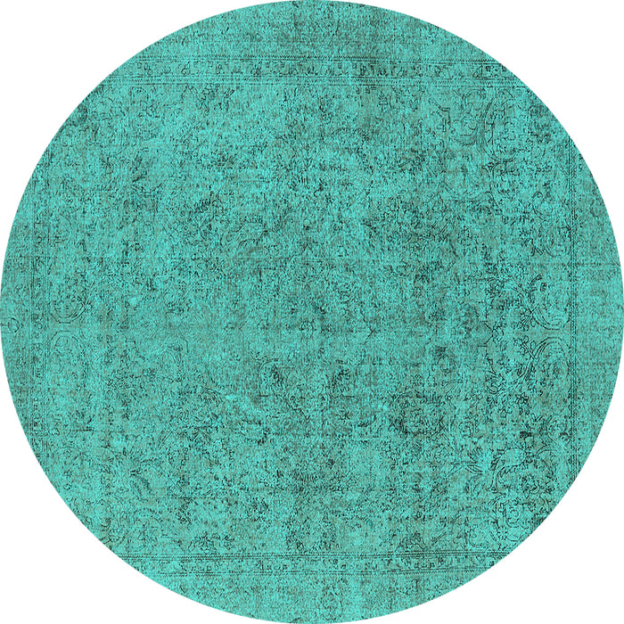 Round Machine Washable Oriental Turquoise Industrial Area Rugs, wshurb1941turq