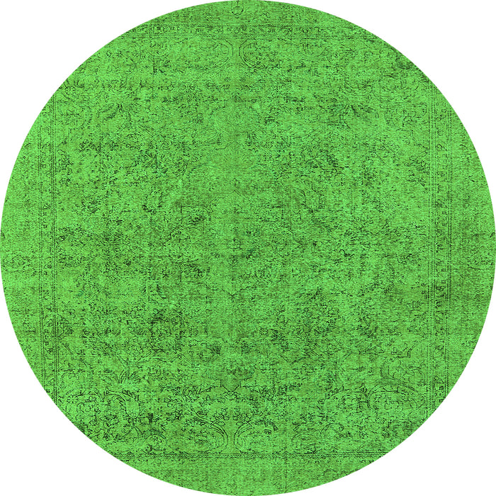 Round Machine Washable Oriental Green Industrial Area Rugs, wshurb1941grn