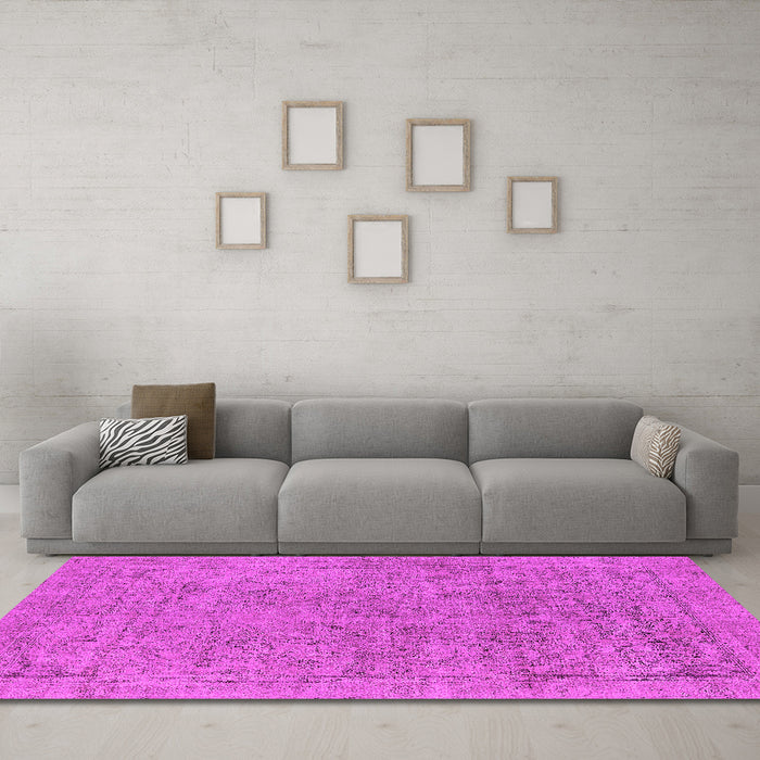 Machine Washable Oriental Pink Industrial Rug in a Living Room, wshurb1941pnk