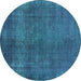 Round Oriental Turquoise Industrial Rug, urb1942turq