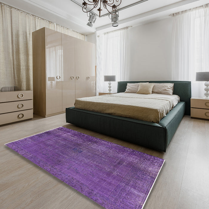 Mid-Century Modern Bright Purple Oriental Rug in a Bedroom, urb1942