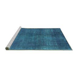 Sideview of Machine Washable Oriental Turquoise Industrial Area Rugs, wshurb1942turq