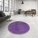 Round Mid-Century Modern Bright Purple Oriental Rug in a Office, urb1942