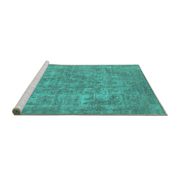 Sideview of Machine Washable Oriental Turquoise Industrial Area Rugs, wshurb1943turq