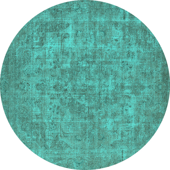 Round Machine Washable Oriental Turquoise Industrial Area Rugs, wshurb1943turq