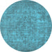 Round Oriental Light Blue Industrial Rug, urb1943lblu