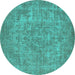 Round Oriental Turquoise Industrial Rug, urb1943turq