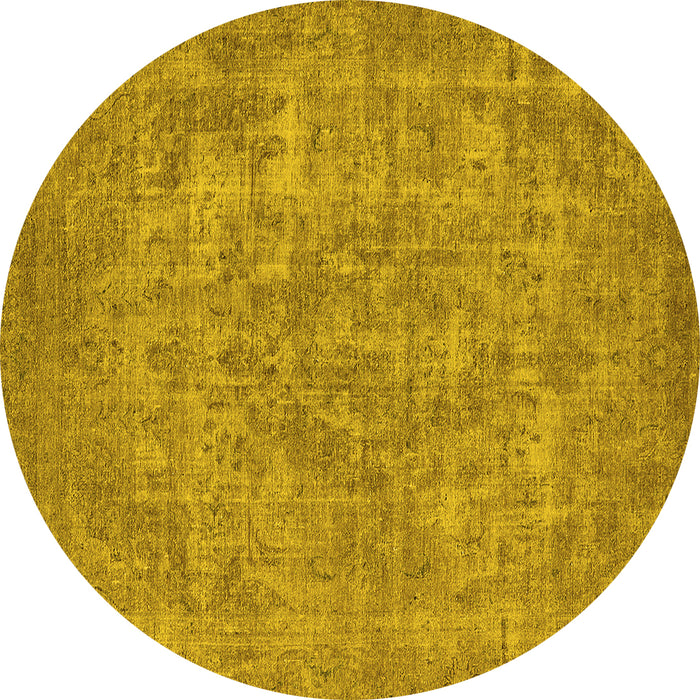 Round Machine Washable Oriental Yellow Industrial Rug, wshurb1943yw