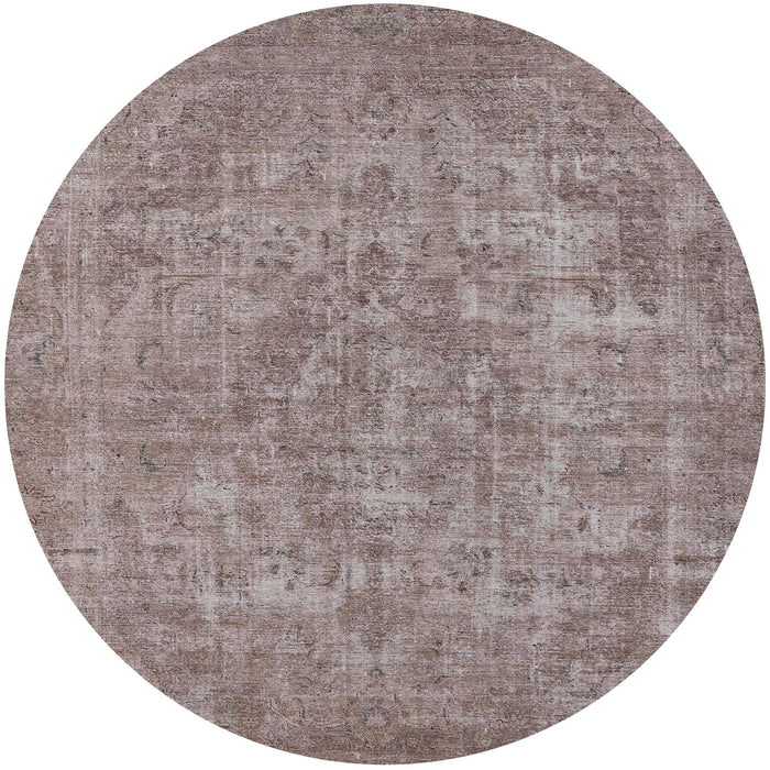 Round Mid-Century Modern Mauve Taupe Purple Oriental Rug, urb1943
