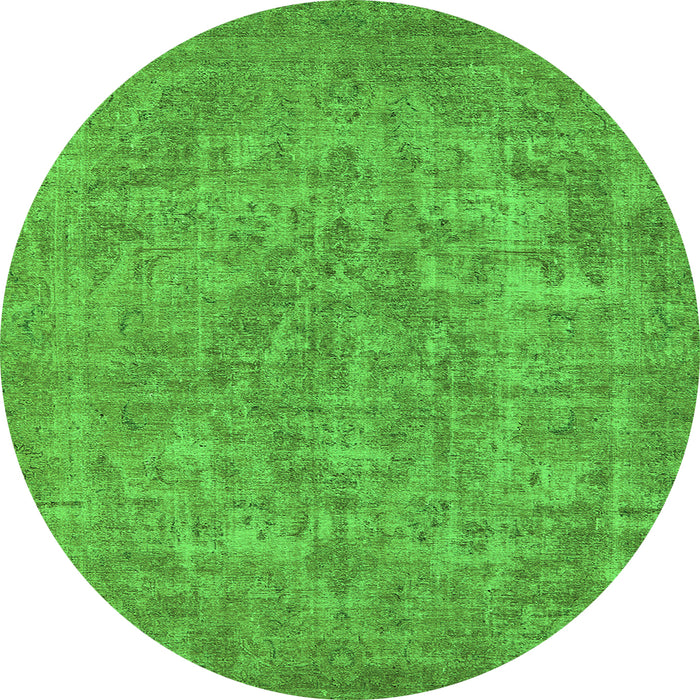 Round Machine Washable Oriental Green Industrial Area Rugs, wshurb1943grn