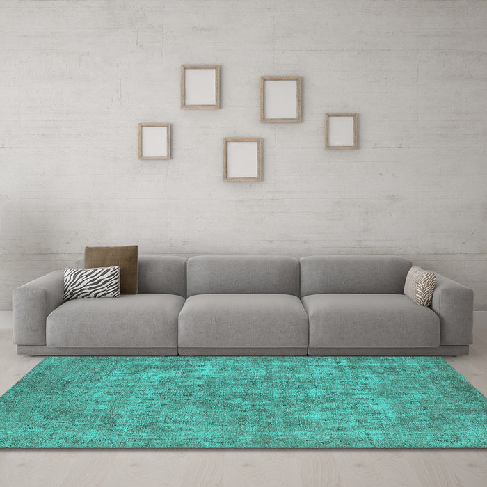 Machine Washable Oriental Turquoise Industrial Area Rugs in a Living Room,, wshurb1943turq