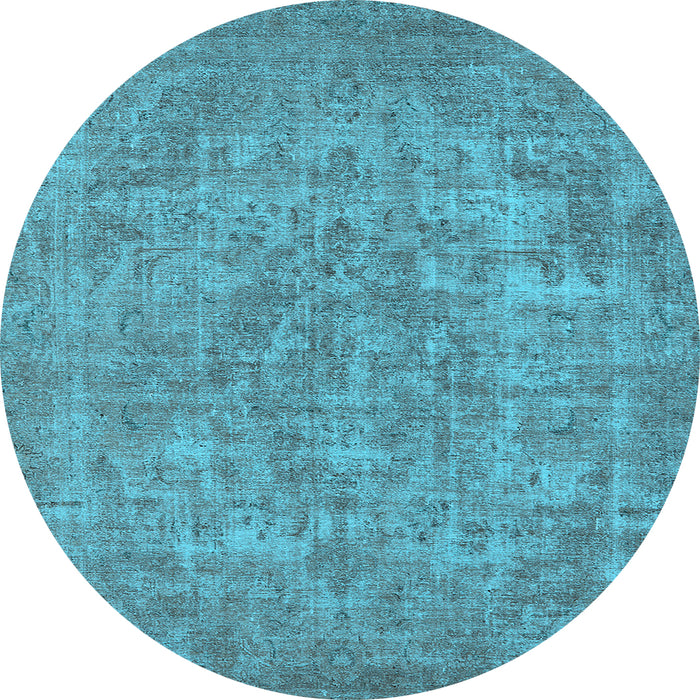 Round Machine Washable Oriental Light Blue Industrial Rug, wshurb1943lblu