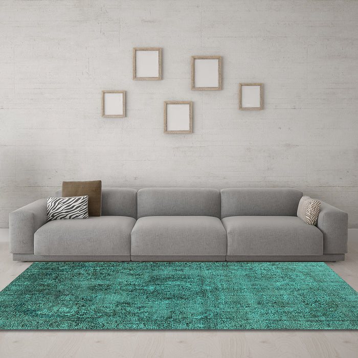 Machine Washable Oriental Turquoise Industrial Area Rugs in a Living Room,, wshurb1944turq