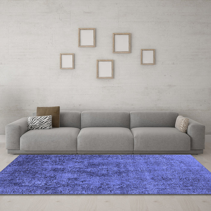 Machine Washable Oriental Blue Industrial Rug in a Living Room, wshurb1944blu