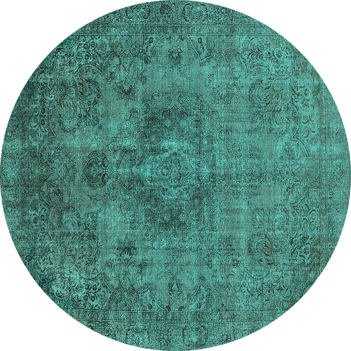 Round Machine Washable Oriental Turquoise Industrial Area Rugs, wshurb1944turq