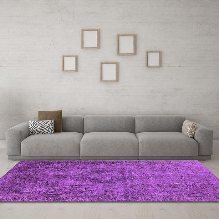 Machine Washable Oriental Purple Industrial Area Rugs in a Living Room, wshurb1944pur