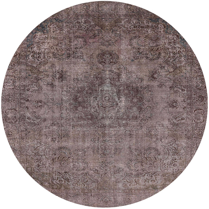 Round Machine Washable Industrial Modern Coffee Brown Rug, wshurb1944
