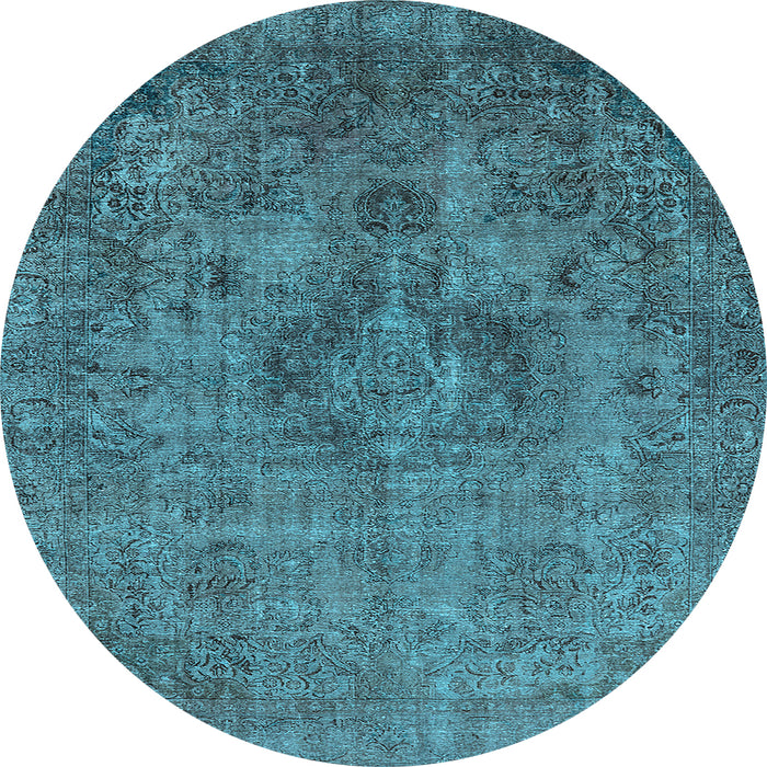 Round Machine Washable Oriental Light Blue Industrial Rug, wshurb1944lblu