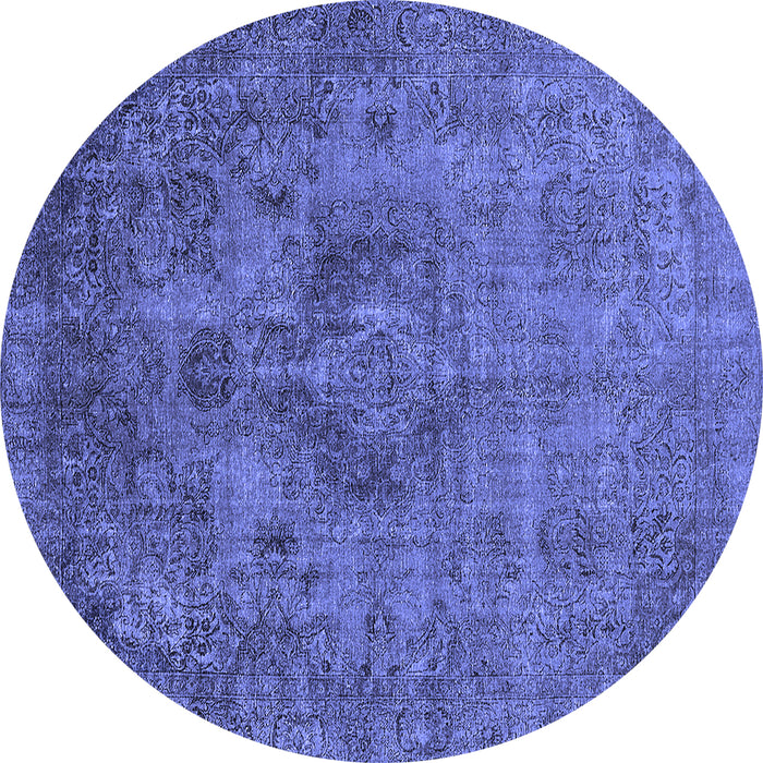 Round Machine Washable Oriental Blue Industrial Rug, wshurb1944blu
