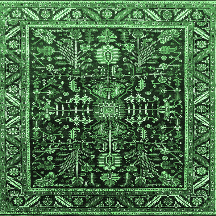 Square Machine Washable Oriental Emerald Green Industrial Area Rugs, wshurb1945emgrn