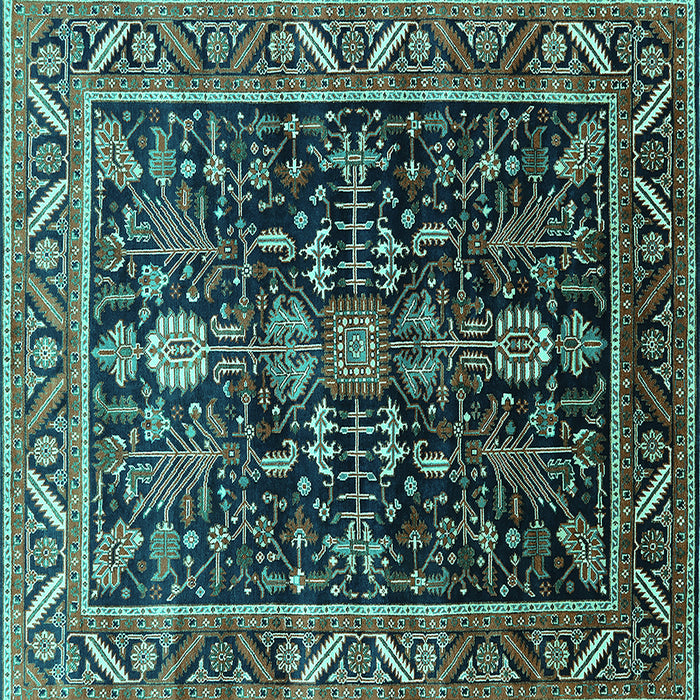 Square Oriental Turquoise Industrial Rug, urb1945turq