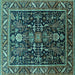 Square Oriental Turquoise Industrial Rug, urb1945turq