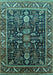 Machine Washable Oriental Turquoise Industrial Area Rugs, wshurb1945turq