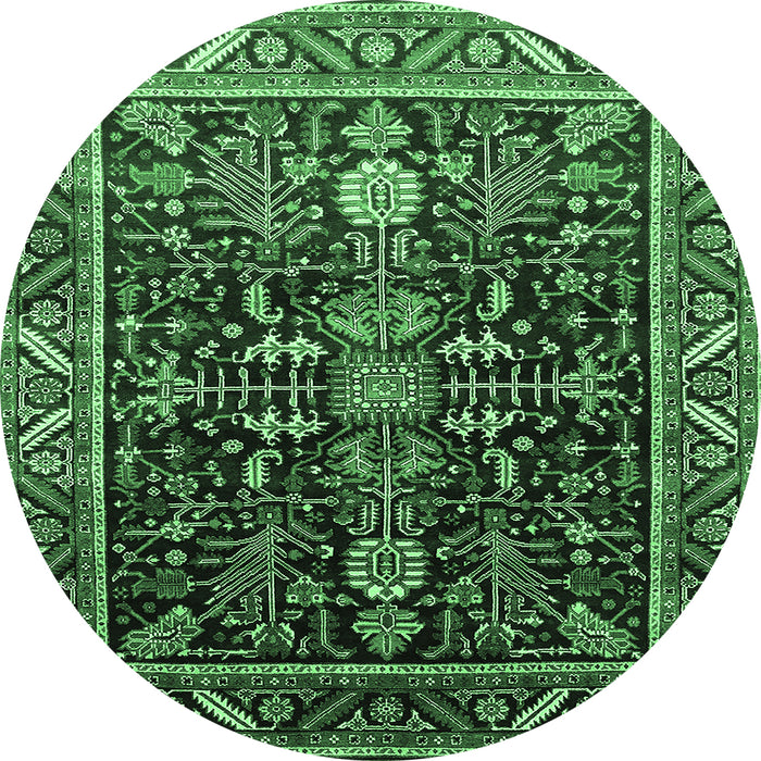 Round Machine Washable Oriental Emerald Green Industrial Area Rugs, wshurb1945emgrn