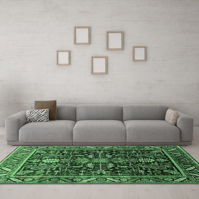 Machine Washable Oriental Emerald Green Industrial Area Rugs in a Living Room,, wshurb1945emgrn
