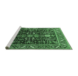 Sideview of Machine Washable Oriental Emerald Green Industrial Area Rugs, wshurb1945emgrn