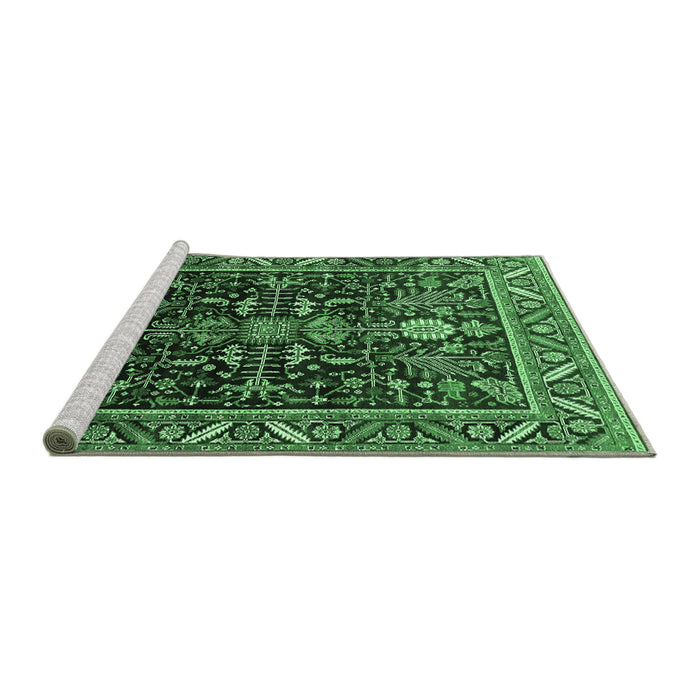 Sideview of Machine Washable Oriental Emerald Green Industrial Area Rugs, wshurb1945emgrn