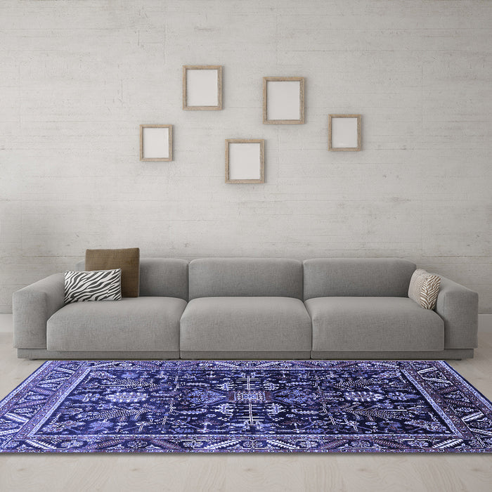 Machine Washable Oriental Blue Industrial Rug in a Living Room, wshurb1945blu