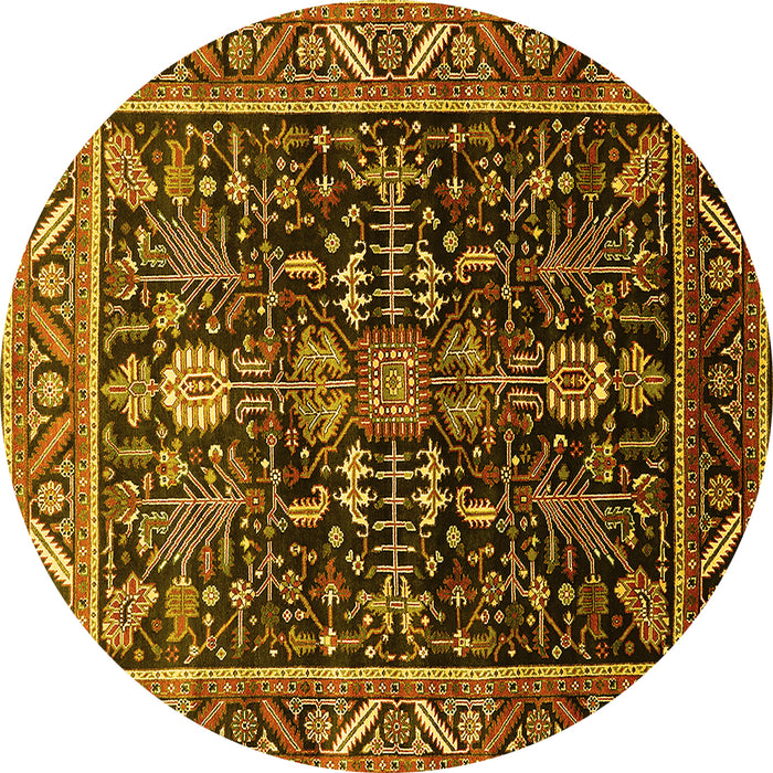 Round Machine Washable Oriental Yellow Industrial Rug, wshurb1945yw