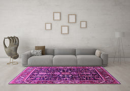 Machine Washable Oriental Pink Industrial Rug in a Living Room, wshurb1945pnk