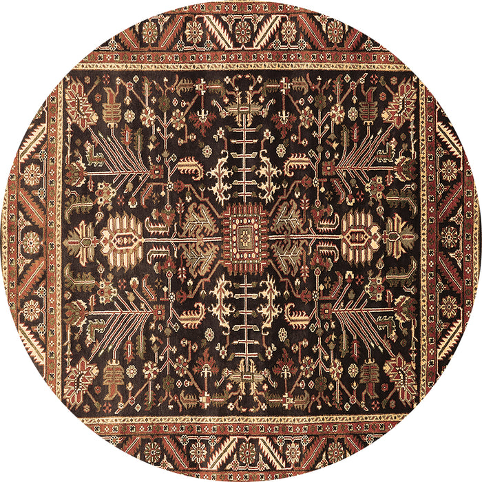 Round Machine Washable Oriental Brown Industrial Rug, wshurb1945brn
