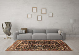 Machine Washable Oriental Brown Industrial Rug in a Living Room,, wshurb1945brn