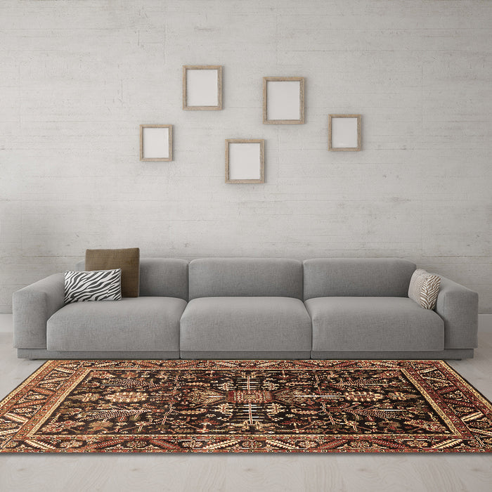 Machine Washable Oriental Brown Industrial Rug in a Living Room,, wshurb1945brn