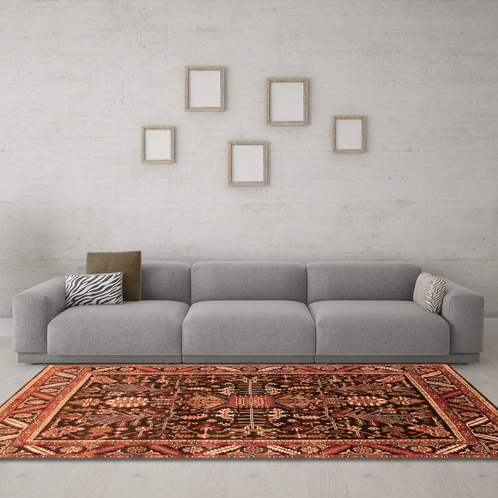 Machine Washable Oriental Orange Industrial Area Rugs in a Living Room, wshurb1945org
