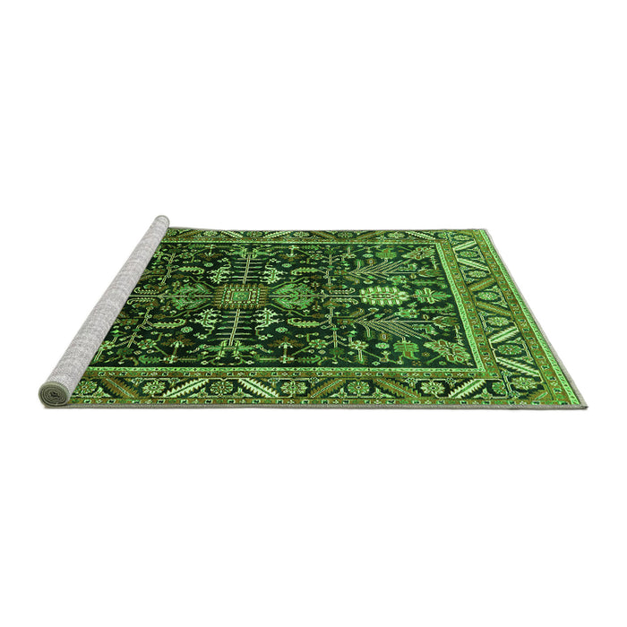 Sideview of Machine Washable Oriental Green Industrial Area Rugs, wshurb1945grn