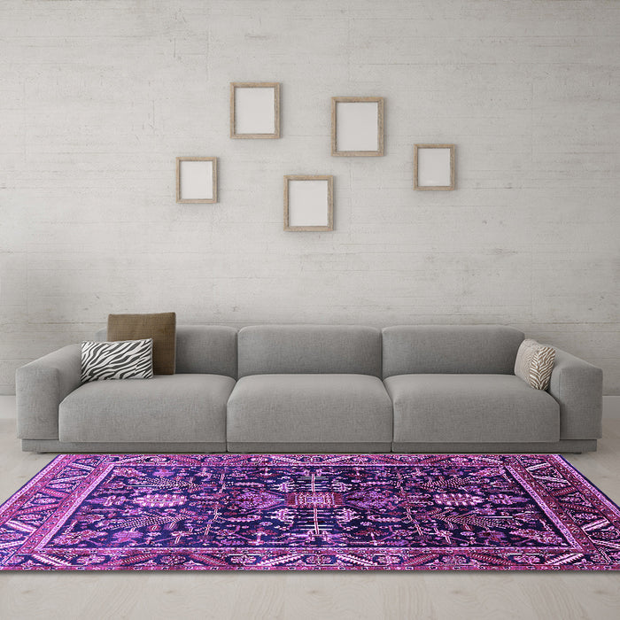 Machine Washable Oriental Purple Industrial Area Rugs in a Living Room, wshurb1945pur