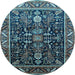 Round Oriental Light Blue Industrial Rug, urb1945lblu