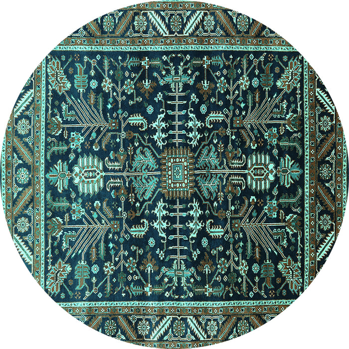Round Oriental Turquoise Industrial Rug, urb1945turq