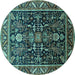 Round Oriental Turquoise Industrial Rug, urb1945turq