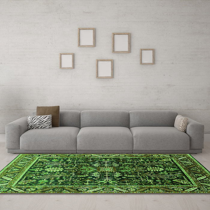 Machine Washable Oriental Green Industrial Area Rugs in a Living Room,, wshurb1945grn