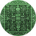 Round Oriental Emerald Green Industrial Rug, urb1945emgrn