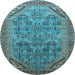 Round Oriental Light Blue Industrial Rug, urb1946lblu