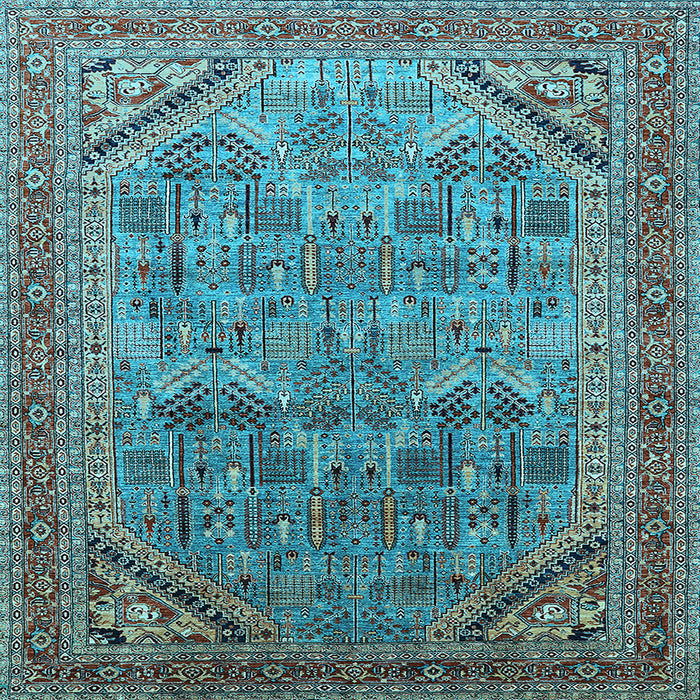 Square Machine Washable Oriental Light Blue Industrial Rug, wshurb1946lblu