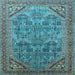 Square Machine Washable Oriental Light Blue Industrial Rug, wshurb1946lblu