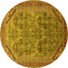 Round Machine Washable Oriental Yellow Industrial Rug, wshurb1946yw