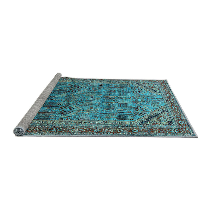 Sideview of Machine Washable Oriental Light Blue Industrial Rug, wshurb1946lblu